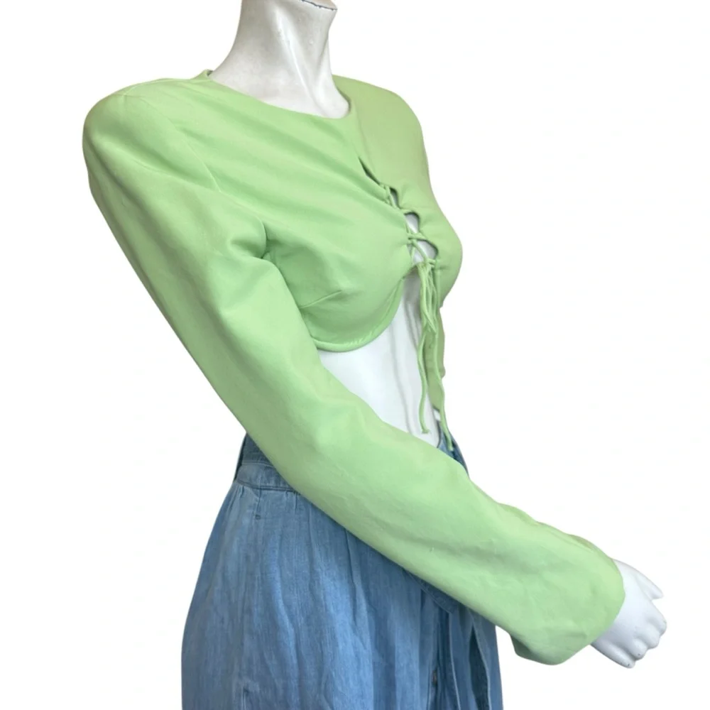 Camilo Coelho Laken Green Lace Up Tailored Underwire Crop Top Long Sleeve Small